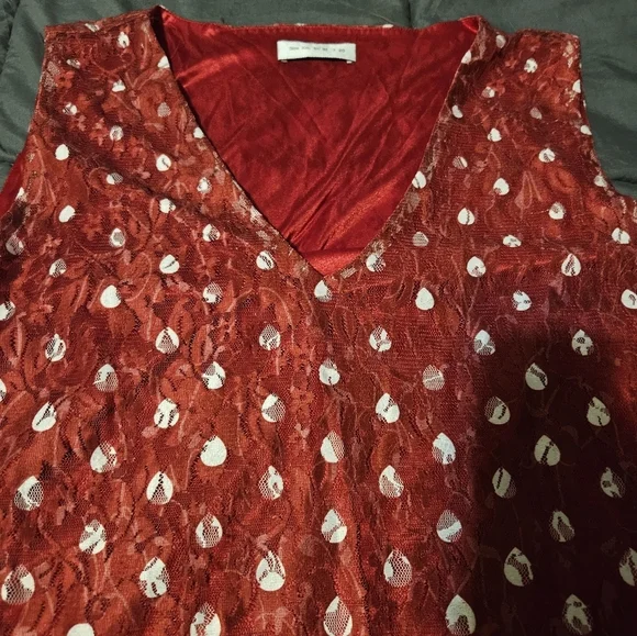 Sheer red tank top with solid red tank under - Picture 3 of 7